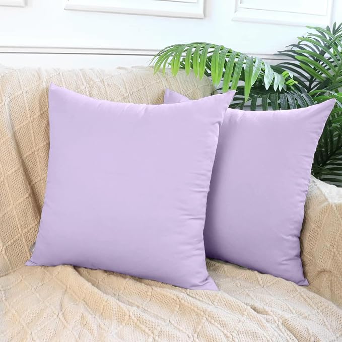 Thmyo 4-Pack 100% Cotton Comfortable Solid Decorative Throw Pillow Case Square Cushion Cover Pillowcase Sublimation Blank Pillow Covers DIY Throw Pillowcase (18x18 inch/ 45x45cm,Pale Purple)