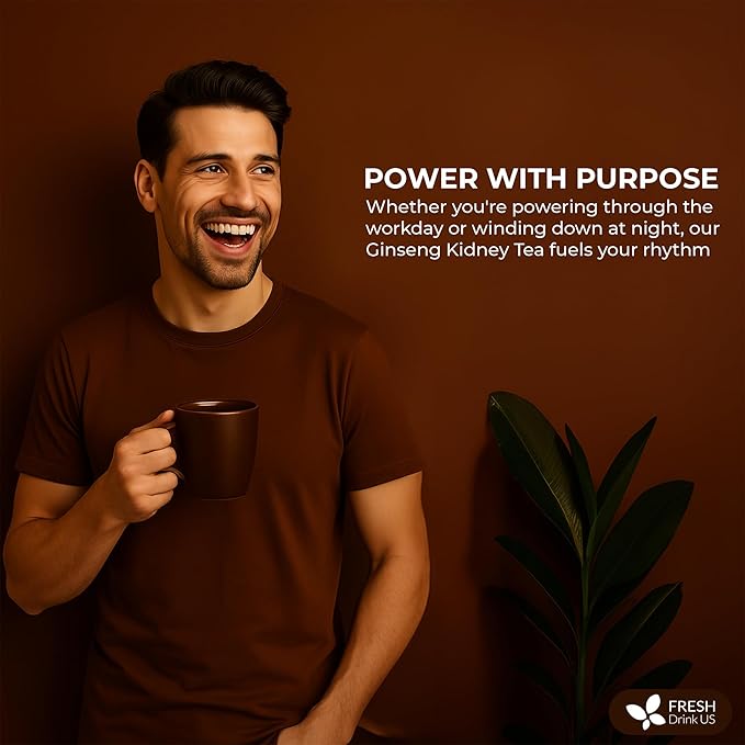 FreshDrinkUS, Ginseng Kidney Tea – 30 Packs of Herbal Detox & Vitality Support | 100% Natural Roots & Berries | Caffeine-Free | Adaptogenic Blend for Energy, Kidney Health, and Wellness