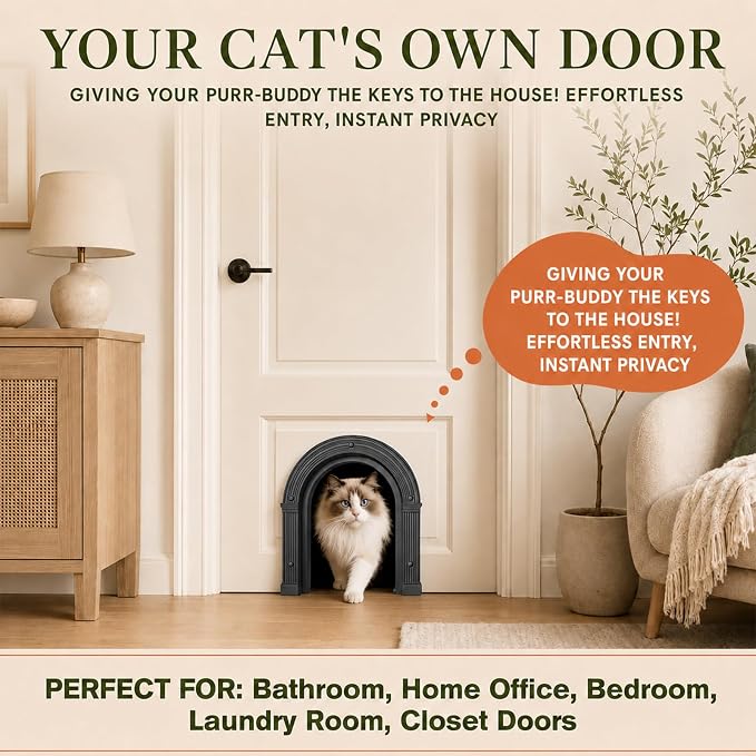 Cat Door for Interior Doors Large Cat Door for Cats Up to 25 lbs, No-Flap