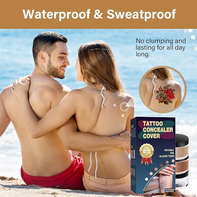 Tattoo Cover Up Makeup Waterproof, 2-Color Tattoo Concealer, Long Lasting Sweatproof Concealers and Neutralizing Makeup for Body, Naturally Cover Tattoos, Scars, Spots, Vitiligo