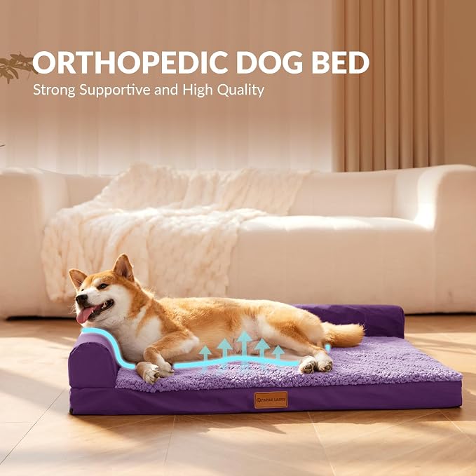 Patas Lague Orthopedic Medium Dog Bed Washable Pet Sofa Bed 30''X20''Purple | 2-Sided Bolster Egg-Crate Foam Dog Couch Medium Size Dogs, Waterproof Removable Washable Cover, Nonskid Bottom Pet Crate Mat
