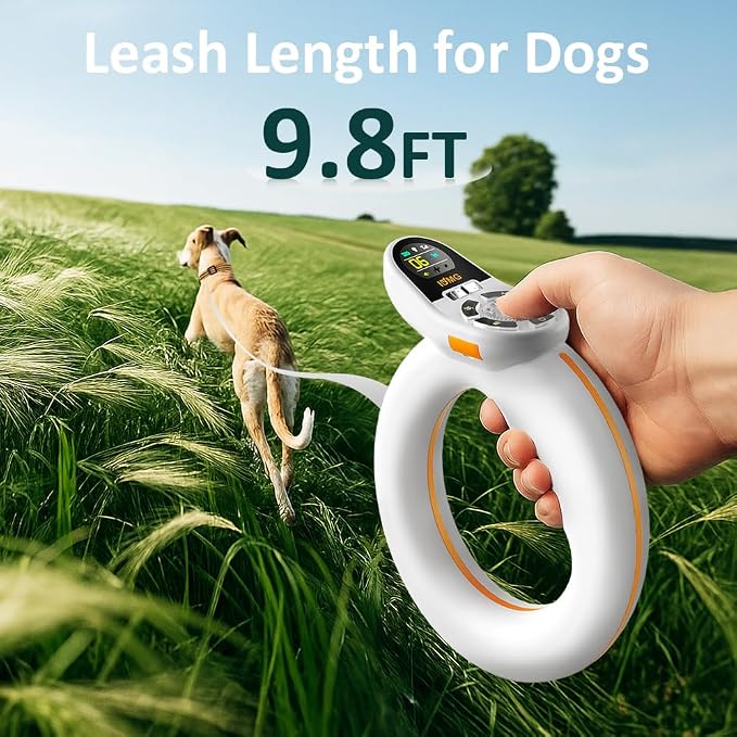 Adjustable Shock Levels Dog Training Collar with 9.8 FT Retractable Leash – Remote E-Collar for 2 Dogs, 3200 FT Range, Color Screen, Beep Vibration Static, IP67 Waterproof, USB-C Rechargeable