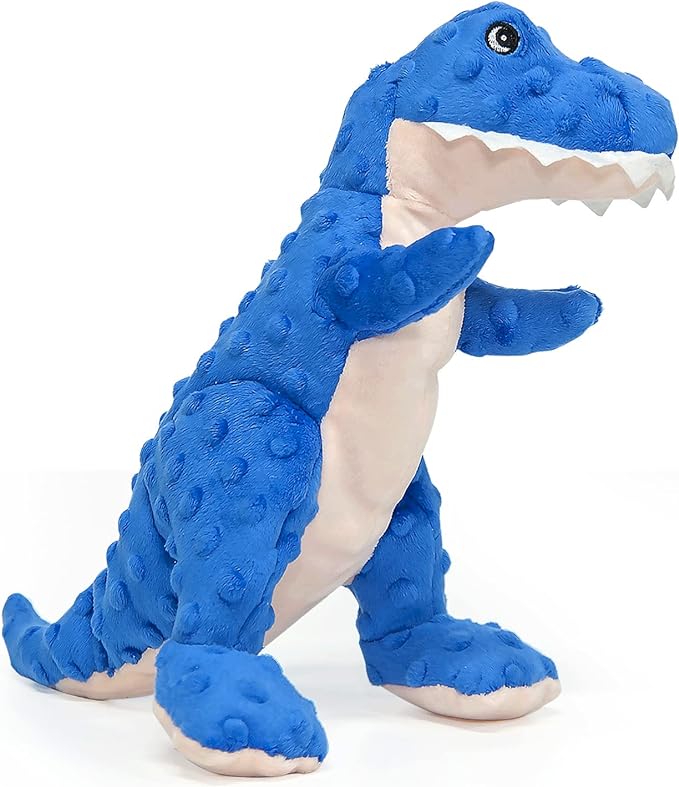 DODODOLA Dog Toys Blue Dinosaur Stuffed Squeaky Puppy Toy for Small Large Dogs