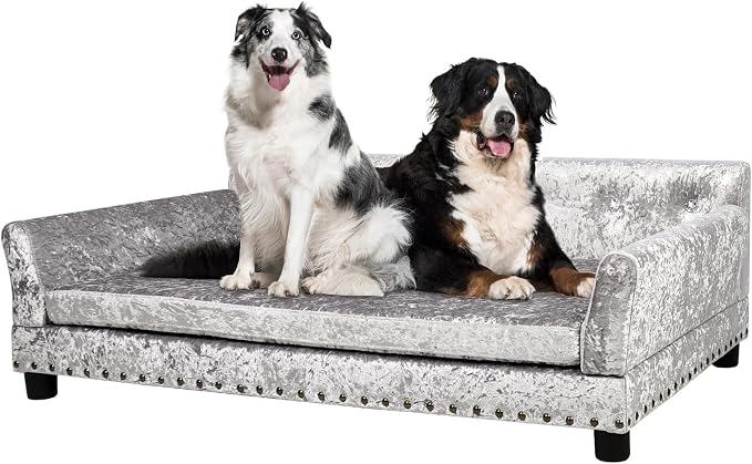 XL Dog Sofa Bed: Luxury Dutch Velvet Jumbo Pet Couch Furniture | Luxury Modern Indoor Dog Furniture, Elevated Wooden Frame Doggie Lounge Bed up to 132lbs, Replaceable Cover, Easy Clean