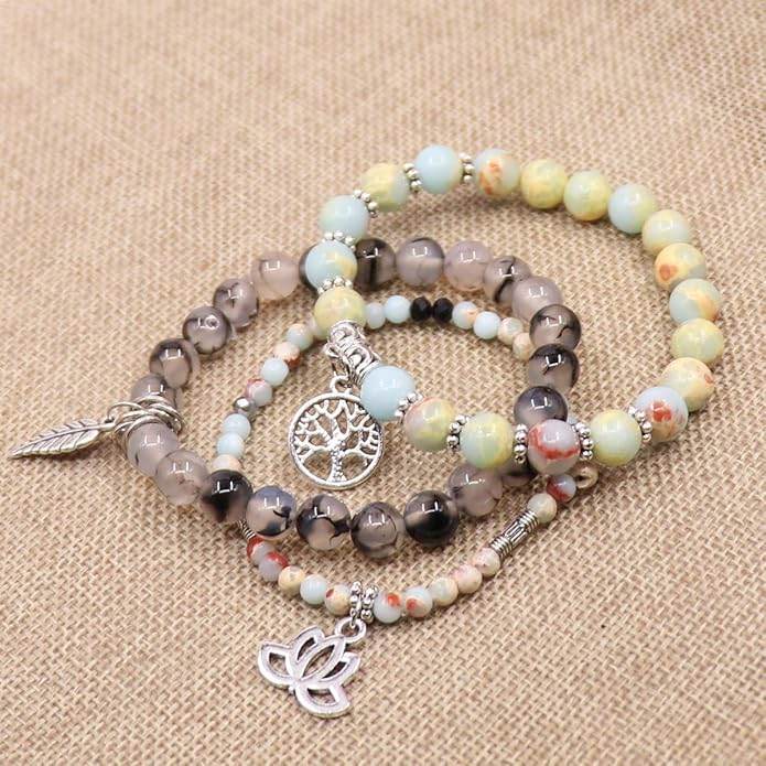 UEUC Tree of Life Yoga Healing Stone Bracelets,Multilayer Lotus Chakra Stone Reiki Bracelet Sets,Anxiety Crystal Natural Stone,for Women Stress Relief