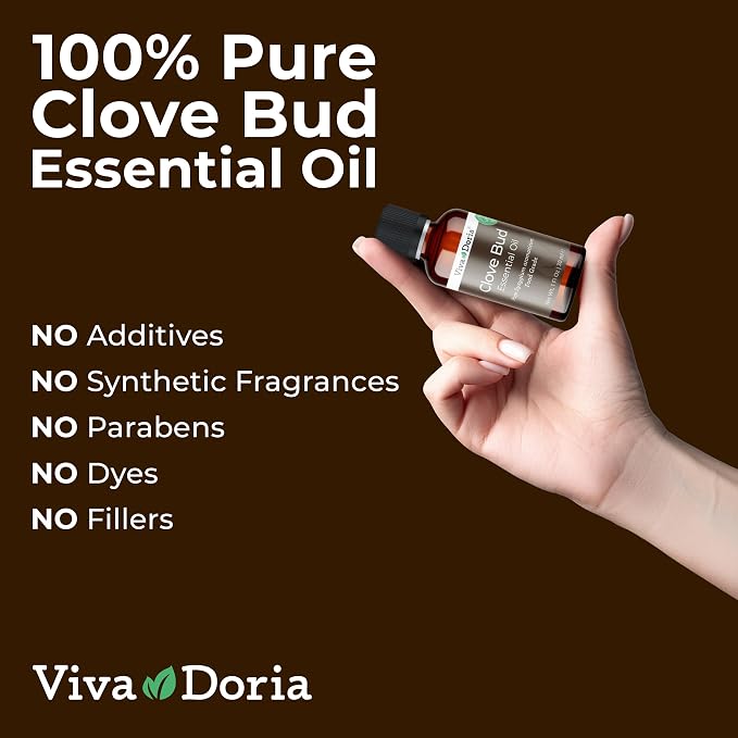 Viva Doria 100% Pure Clove Bud Essential Oil, Undiluted, Food Grade, 30 mL (1 Fluid Ounce)