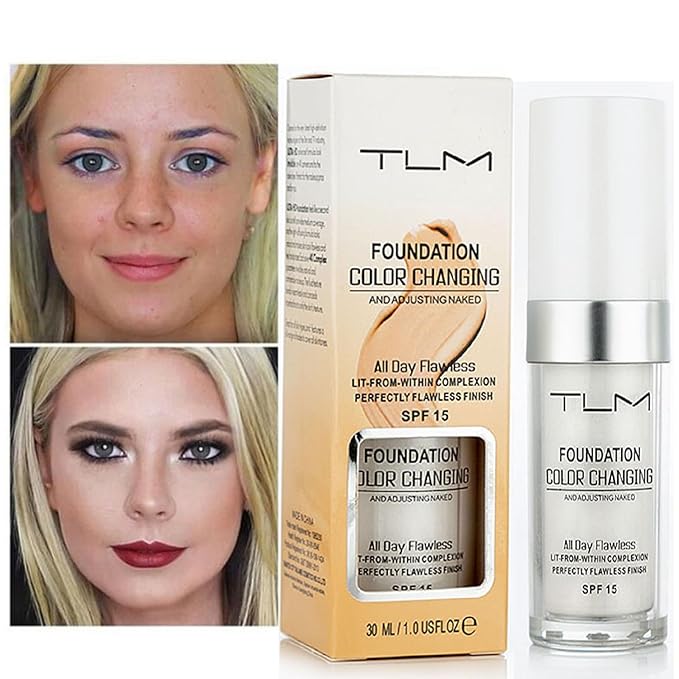 2 Pcs TLM Color Changing Foundation Makeup, Hydrating Waterproof and Light Long Lasting, Flawless Full Coverage Natural Color Face Primer Base Makeup.