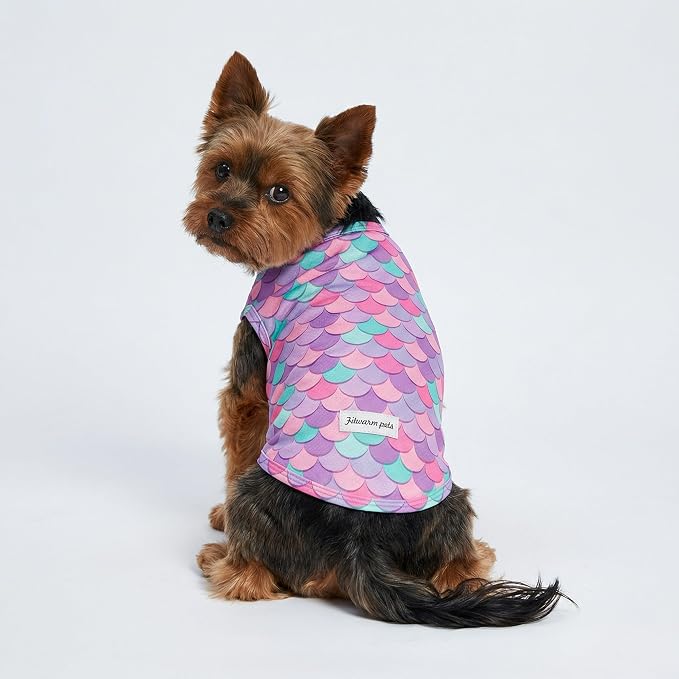 Fitwarm 2 Pack Mermaid & Scale UPF 50+ UV Sun Protection Dog Shirt, Lightweight Cooling Vest, Quick Dry Summer Clothes for Small Dogs Girl, Pet Outfit, Purple, Pink, White, XXL
