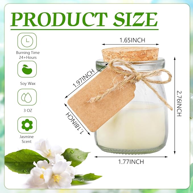 MTLEE 25 Pcs Wedding Jar Candles for Guests Wedding Candle Gift Natural Wax Candles with DIY Tag Cards for Bridesmaid Baby Shower Party Favors Home Supply Decor, Scents of Jasmine