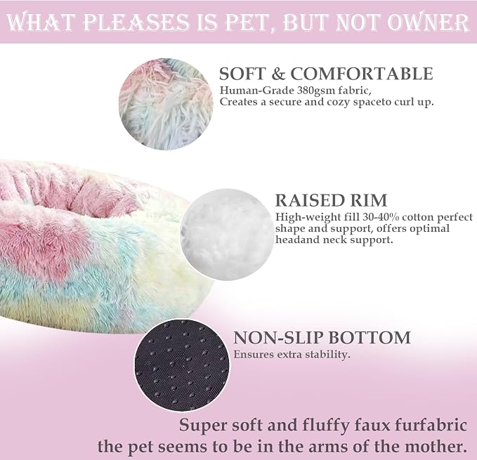 Washable Calming Dog & Cat Bed for Ultra Large Small Medium Size Pet | Donut Round Cute Warming Mat House Supply Indoor, 8 Sized Deal Necessity Essential Furniture for Boy Girl Puppy Kitten kitty