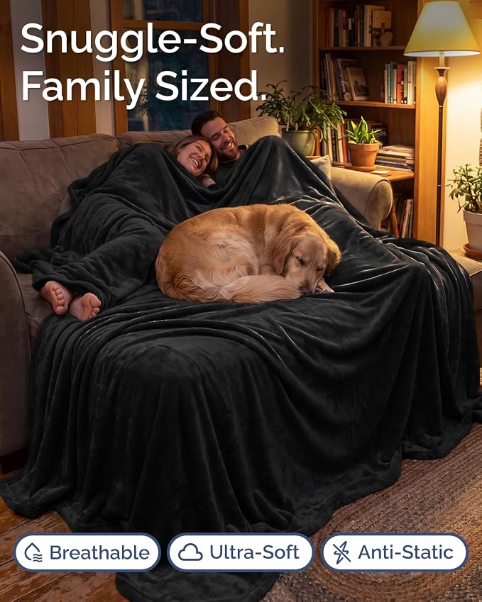 Ultra Soft Fleece Blanket Oversized King Size - Flannel Fleece Luxury Blanket - Lightweight for Couch Bed Chair - Thick, Warm and Breathable - All Season Cozy, Black