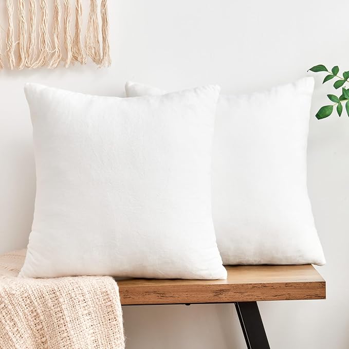 Throw Pillow Covers White Decorative Velvet Set of 2 22x22 Inch Pillow Covers, Soft Large Pillow Covers for Couch Sofa Bed Living Room, Farmhouse Neutral Home Boho Decor, Accent Cushion Cases