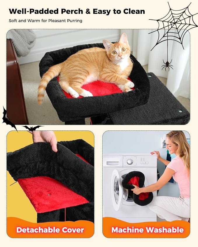 PAWZ Road 30" Cat Tree, Gothic Cat Tower with 2 Condos for Indoor Cats | cat trees for small cats,cat houses with scratching ramp and posts,dual condos&top perch with bat toys