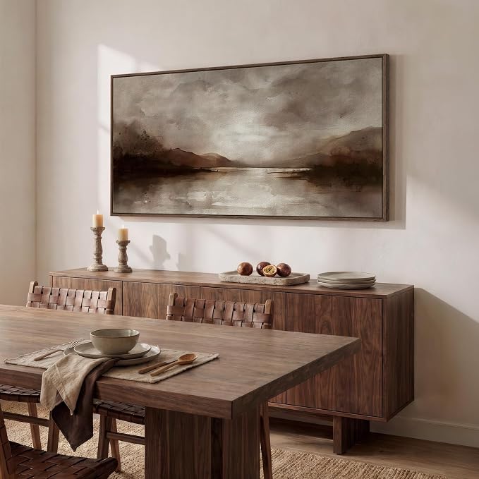 Large Framed Rustic Canvas Wall Art for Living Room, Brown Modern Abstract Landscape Prints Paintings Artwork for Walls, Horizontal Nature Pictures Wall Decor for Bedroom, Office, Farmhouse 30x60 In