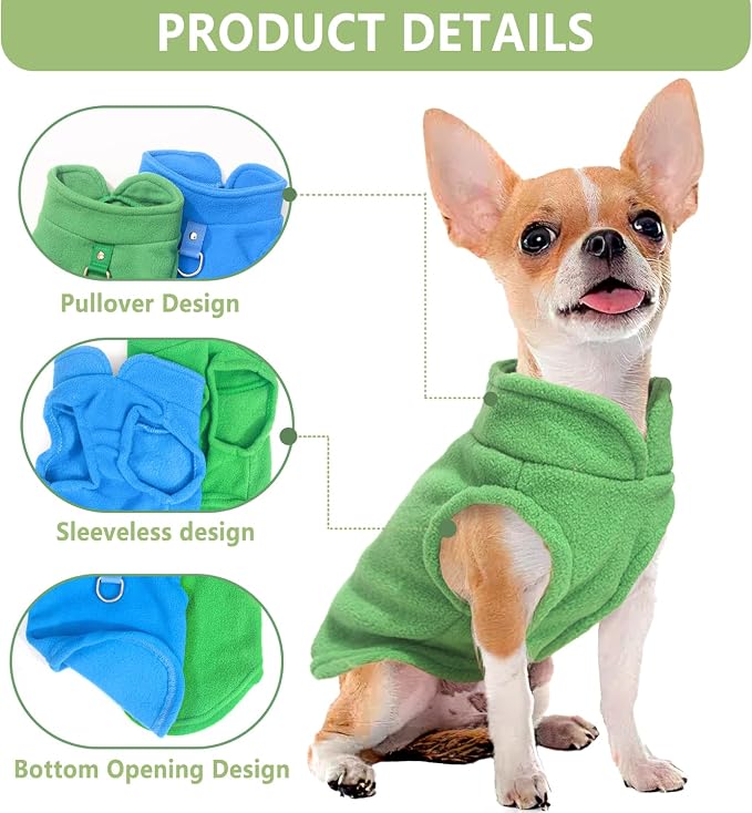 2 Pieces Fleece Dog Sweaters for Small Dogs Male, with Leash Ring, Warm Pet Sweater Fall Winter Thick Clothes Coat for Chihuahua, French Bulldog, Dachshund, XL
