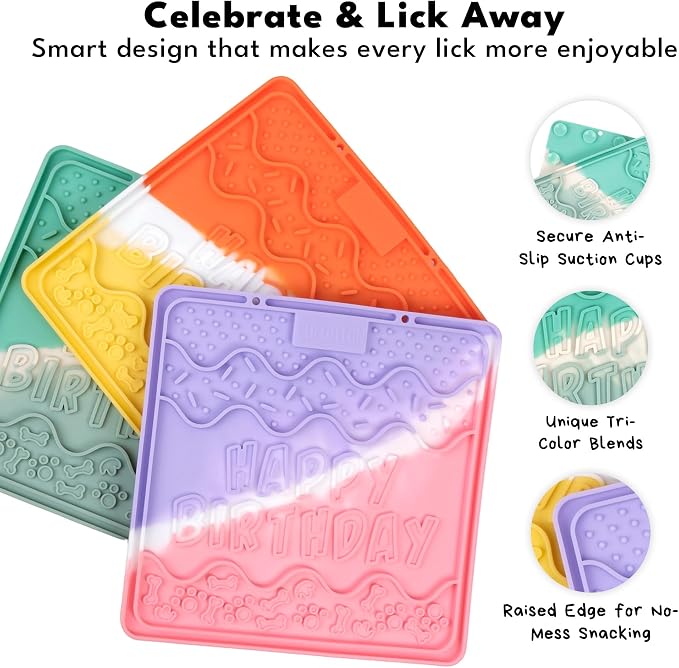 CHEWFFON Dog & Cat Lick Mat, Birthday Silicone Licky Pad, Lavender Dream