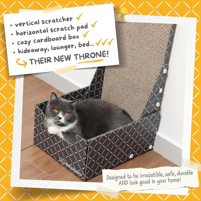 Hide & Scratch Cardboard Cat Scratcher Box & Bed Dark Grey Vertical L Shape