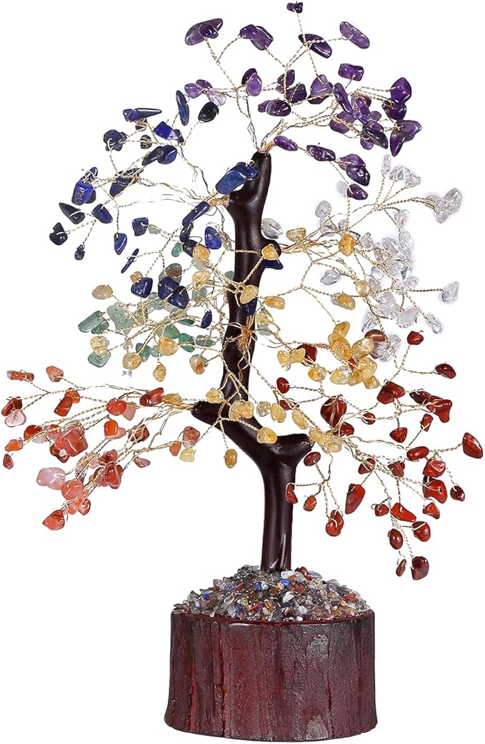 HOM Crystal Tree of Life with 7 Crystals & Healing Stones - Artificial Tree Home Decor with 7 Healing Crystals to Align 7 Chakras