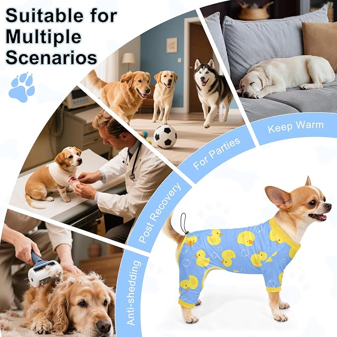 Bienbee Dog Pajamas, 4 Pack Adjustable Onesies for Small to Large Dogs XS | Dog Shedding Suit with Soft Fabric, Breathable & Stretchy, and Adjustable Back Length for Sleeping Lounging and Daily Use