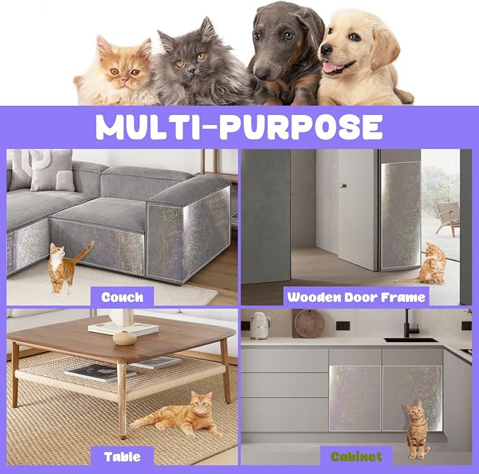 JINVOGREEN Iridescent Cat Scratch Furniture Protector, 160 x 12.4 in | Thickened Self-Adhesive Protector Designed to Help Shield Couches and Other Furniture from Cat Scratching