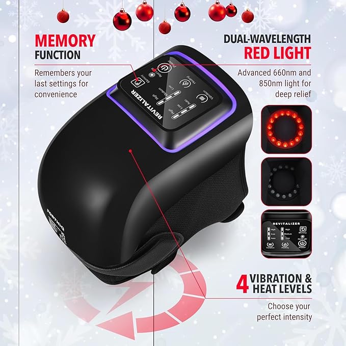 FORTHiQ Knee Massager Pro+ 6-in-1 with Heat, Dual Red Light and Vibration, Adjustable Straps and Memory Function, Ideal Winter Wellness, 2 Pieces