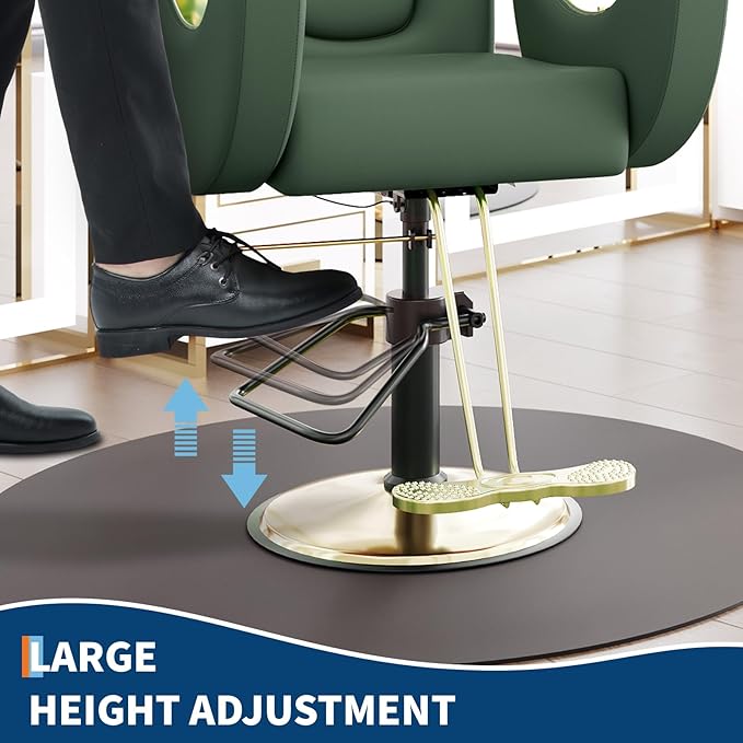 Barber Salon Chair, Reclining Salon Chair with Heavy Duty Hydraulic Pump, 360° Swivel and Height Adjustable, 330 LBS Capacity Spa Beauty Equipment Hairdresser Armchair for Barbershop- Green & Gold