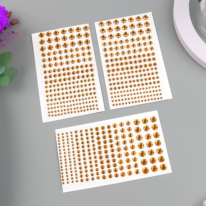 591pcs Face Gems Hair Gems Pearls, Self-Adhesive Face Jewels Eye Rhinestones 3/4/5/6/8 mm Face Gem Stick on, Halloween Makeup Gems Rave Accessories for Face Eyes Body Makeup (06.Orange)