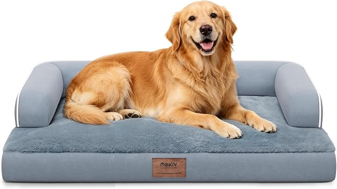 Orthopedic Washable Dog Bed with Bolster for Medium to Large Dogs | Pillow Support for Neck Relief, Egg Crate Foam, Waterproof Liner, Anti-Slip Bottom, Removable Bolster Cover, 36 x 27 Inch