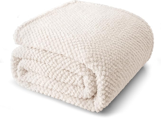 Whale Flotilla Soft Fleece Queen Size Bed Blanket, Ivory | 90x90 Inch, Suitable for Bed, Fluffy Fuzzy Jacquard Blankets for All Season, Lightweight and Cozy