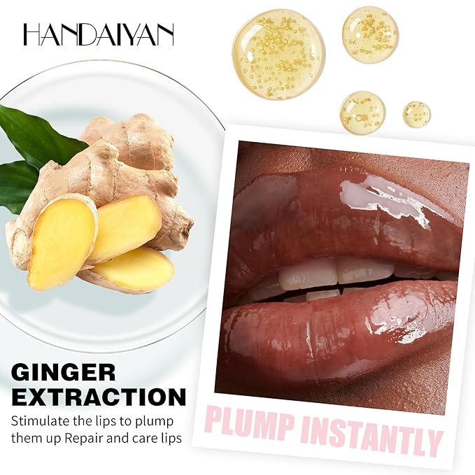 Plumping Lip Oil with Fresh Ginger Extract - Instant Fuller Lips, Ultra-Hydrating & Nourishing Glossy Lip Glow Oil, Lip Plumping Booster for Smooth, Defined Lips (#02 GIRLY SWIRLY, 1)