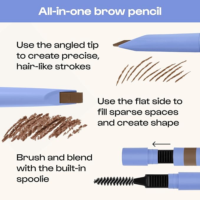 ALLEYOOP Swift Eyebrow All-In-1 Brow Definer with Built-In Sharpener & Spoolie Brush, Water & Smudge Resistant and Eyebrow Pencil for Women, Natural Matte Finish, Vegan, Cruelty-Free (Medium Brown)