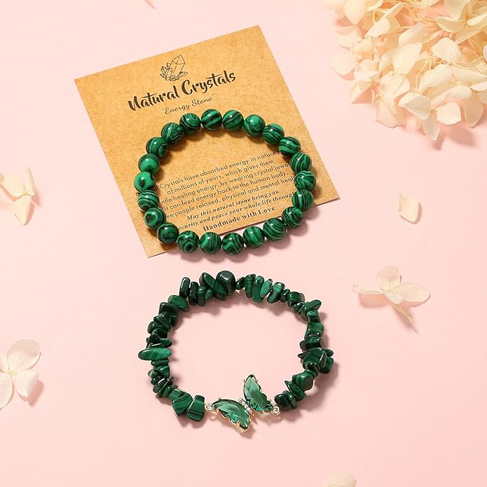 DUQGUHO 2Pcs Butterfly Bracelets for Women Healing Crystals Bracelets for Women Natural Gemstone Bead Bracelet Cute Butterfly Charm Bracelet Stretch 8mm Crystal Jewelry Gifts for Women