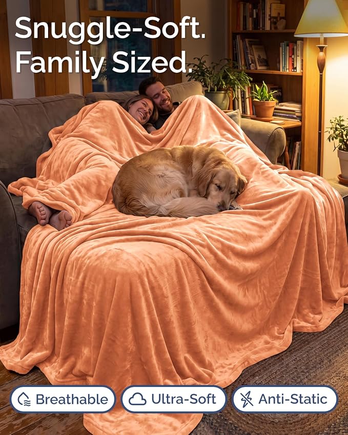 Ultra Soft Fleece Blanket Oversized King Size - Flannel Fleece Luxury Blanket - Lightweight for Couch Bed Chair - Thick, Warm and Breathable - All Season Cozy, Peach Fuzz