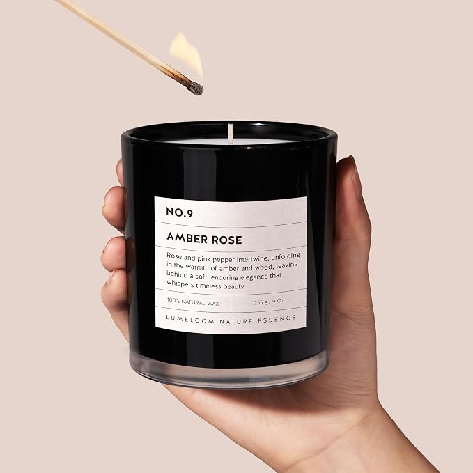 LUMELOOM Amber & Rose Luxury Scented Candles, 9oz Soy Wax Candles for Home Scented, Rose, Wood, Amber Scent, Long Burning Time, Gifts for Women, Friends, Men, Sister, Mom, Teacher