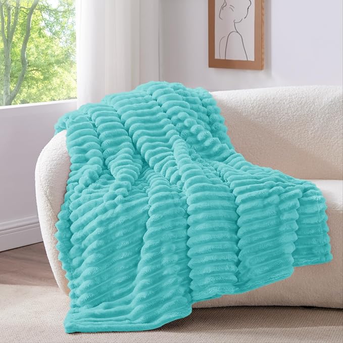 BEDELITE Ribbed Twin Blanket for Couch & Bed, Aqua, 60"x80" | Ultra-Soft Plush Fleece, Cozy, Warm Yet Lightweight, Ribbed Texture, Home Decor, Machine Washable, Giftable, All-Season Use