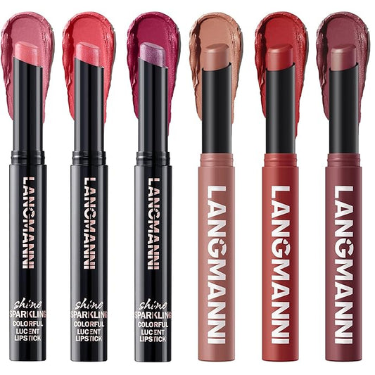 Jolilab 6Pcs Glitter Lip Kit - Velvet Matte & Nude Matte Lipstick + Glitter Lip Gloss/Glitter Lipstick High Pigmented Long-Lasting Waterproof Beauty Cosmetics Gift for Women Girls(SET A)