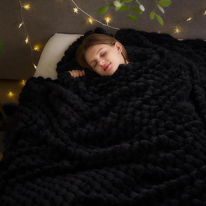 NEWCOSPLAY Fleece Clouds Cozy Queen Blanket for Couch, Black, 90"x90" | Premium Silky Flannel Blanket, Soft Lightweight Fluffy Throw Blanket for Bed Sofa Decor, Gift for All Season Use