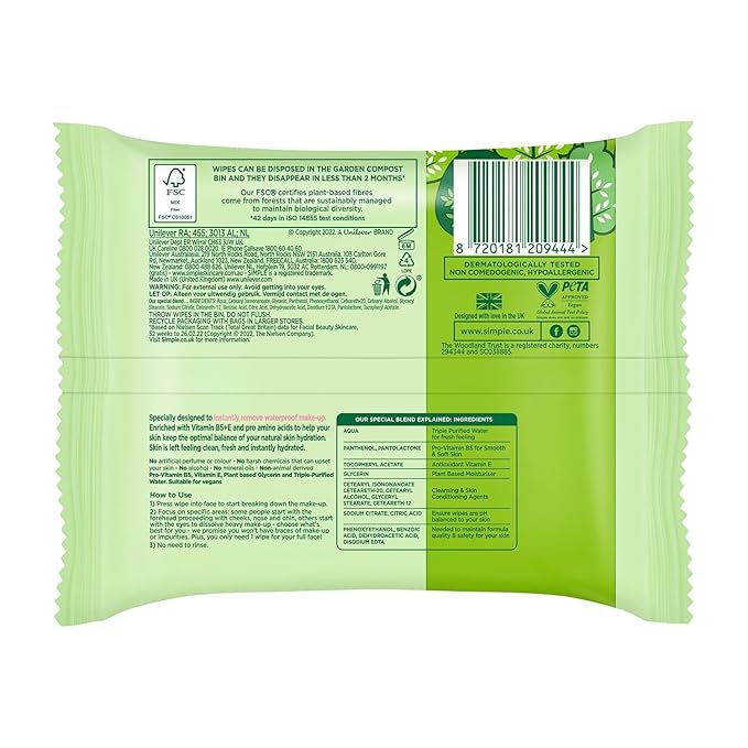 Simple Kind To Skin Cleansing Facial Wipes - 25 Wipes