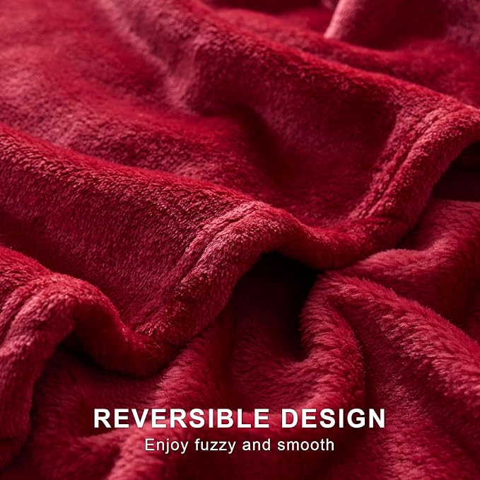 Hansleep Throw XL Red Fleece Blanket, Soft Flannel Bed Blanket | Fuzzy Cozy Blanket 50x70 Inches, Multi-use for Bed, Sofa, Couch, Travel, Camping, All Season Warm Lightweight Cover