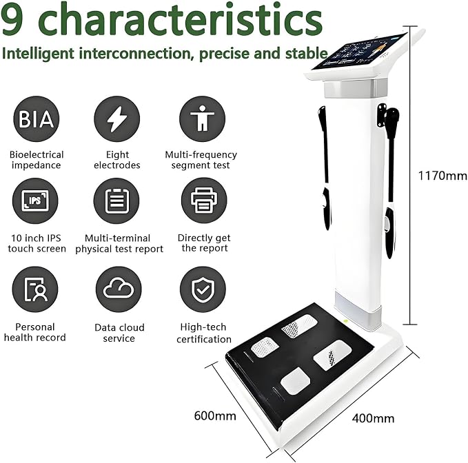 Body Composition Analyzer with Printer, 10.1 Inch Display, 8-Point Electrode, 40+ Measurements for Fitness Studios