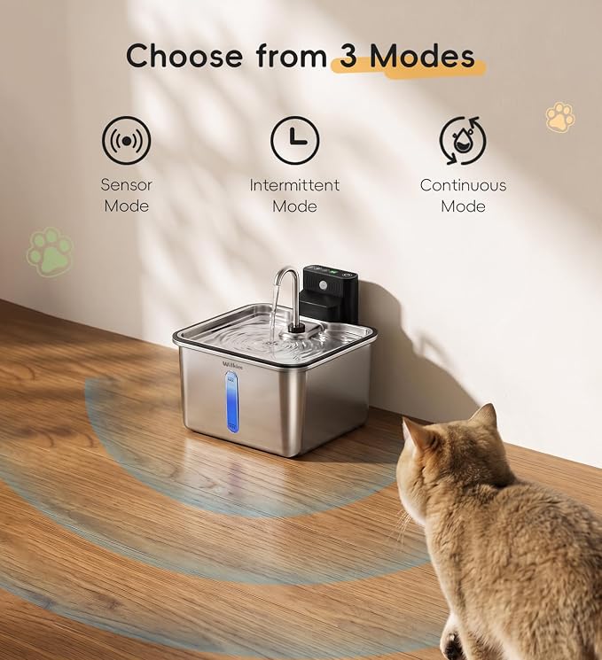 Cat Water Fountain Stainless Steel, 135oz/4L Cordless Pet Fountain for Cat | With 3 Pack Filters; Water & Battery Separation；Faucet Design；Wireless；4000mAh Battery
