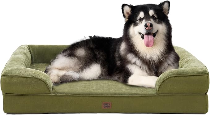 EHEYCIGA Orthopedic XXL Dog Bed, Waterproof Washable XL Big Pet Bed 52" | Non-Slip Bottom and Egg-Crate Memory Foam Extra Large Pet Couch Bed with Washable Removable Cover, Olive Green