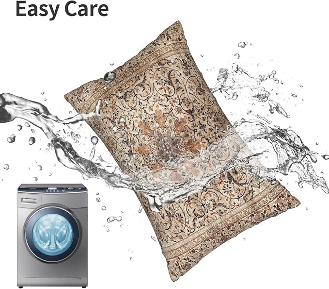 Silk Esfahan Persian Carpet Print Pillow Covers Decorative Lumbar Throw Pillowcase 12x20 Inch Couch Cushion Cover for Home Decor Living Room Bedroom College Dorm Bed Car Sofa