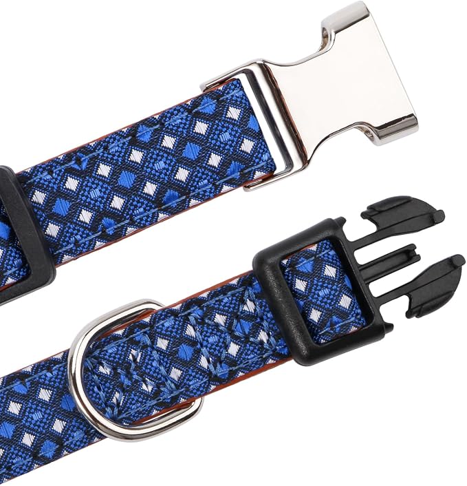 Bowtie Dog Collar Argyle Dark Blue Bow Tie for Boy Girl Dogs Medium