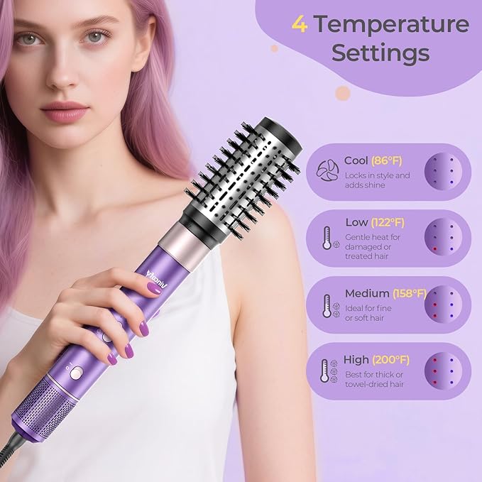 Vincofy 7 in 1 Blow Dryer Brush Set – Hot Air Styler for Fast Drying, Curling, Straightening & Volumizing – Ionic Hair Dryer Brush with 1200W Power – No Heat Damage for All Hair Types – Lilac