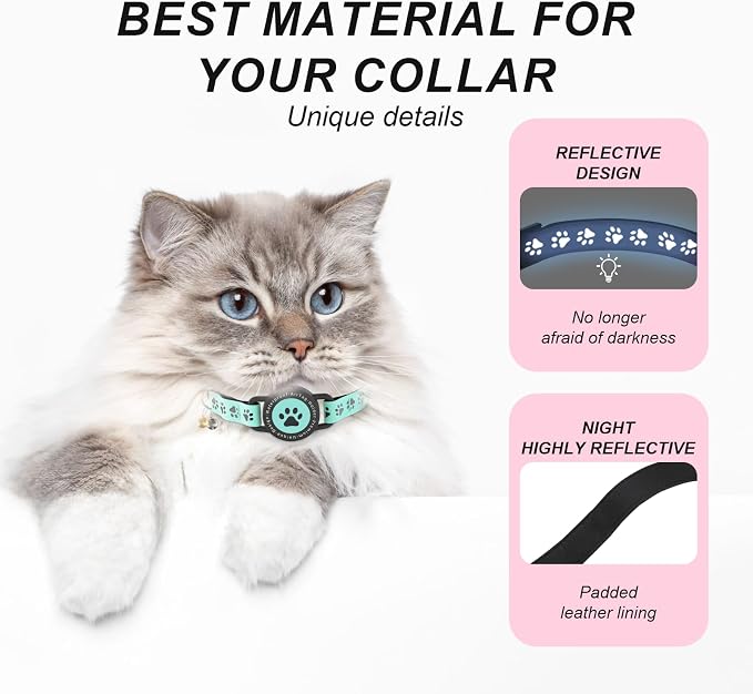 GPS Cat Tracker Collar (iOS & Android), No Monthly Fee GPS Dog Tracker Blue | Mini Bluetooth Smart Anti-Lost Pet Finder Tag Works with Apple Find My & Google Find Hub