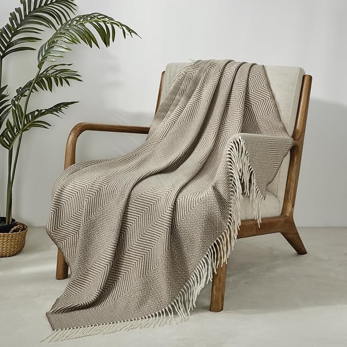 CREVENT 50"X60" Farmhouse Breathable Soft and Warm Classic Throw Blanket for Sofa Couch Bed, Faux Cashmere Home Decoration Throw with Tassles (Coffee)