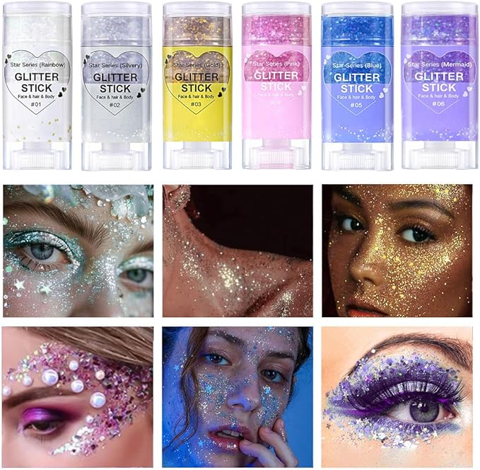Pink Hair Glitter Stick, Chunky Sequins Body Face Glitter Singer Concert Outfits For Women,Halloween Body Paint for Kids,Waterproof Shimmer Music Festival Pink Out Accessories for Spirit Week