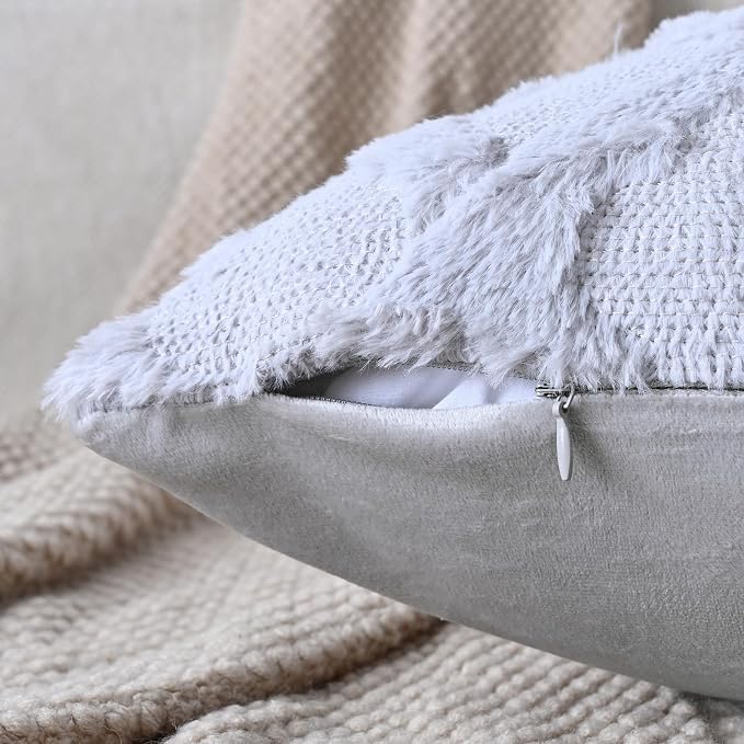 Set of 2 Soft Moroccan Throw Pillow Covers 12x20 Inch Plush Boho Decorative Pillow Cover Accent Cushion Case for Couch Sofa Bed, Grey