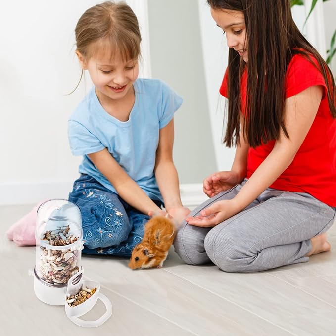 2 Packs Pet Feeder and Waterer, Self Dispensing Automatic Hamster Feeder, Food and Water Dispenser Set,Small Animal Dog Cat Pet Food Bowl, for Dogs Cats Pets Animals, 16x14cm, Blue (Clean)